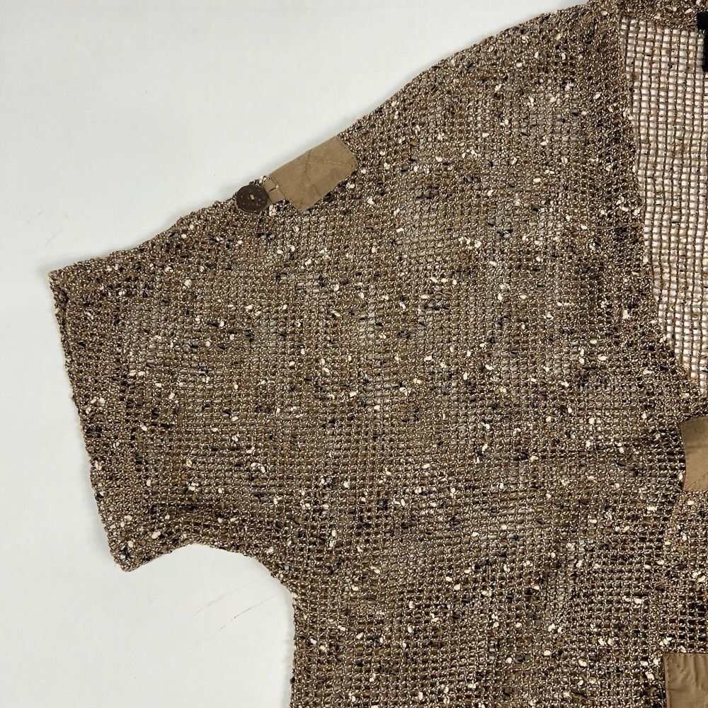 Katie Todd Lagenlook Brown Mesh Button Short Sleeve Open Knit Cardigan Large - Picture 6 of 10